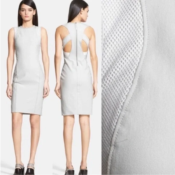 HELMUT LANG Light Grey Mesh Accent Back Cutout Dress - Picture 2 of 5